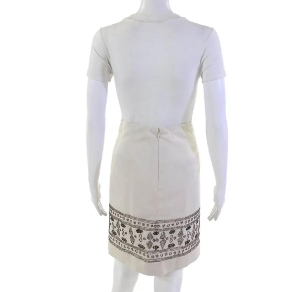 Etcetera Womens Beaded Detail Zip Up Knee Length Skirt Beatnik White Size 8